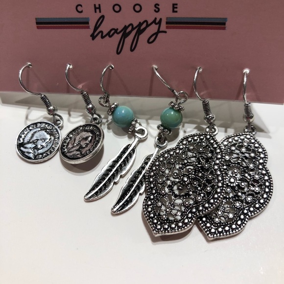 choose Happy Jewelry - Choose happy silver boho earrings three paír